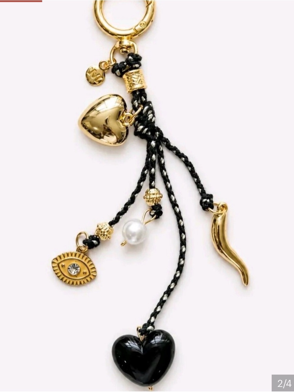 Gold & Black Protection Heart Purse Charm Keychain Evil Eye Italian Horn Pearl 🖤